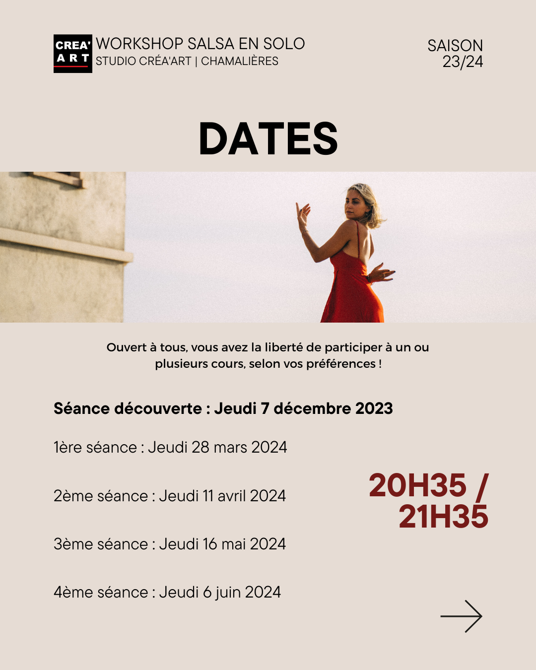 Flyers workshop salsa CREA'ART Flyers workshop comédie musicale CREA'ART